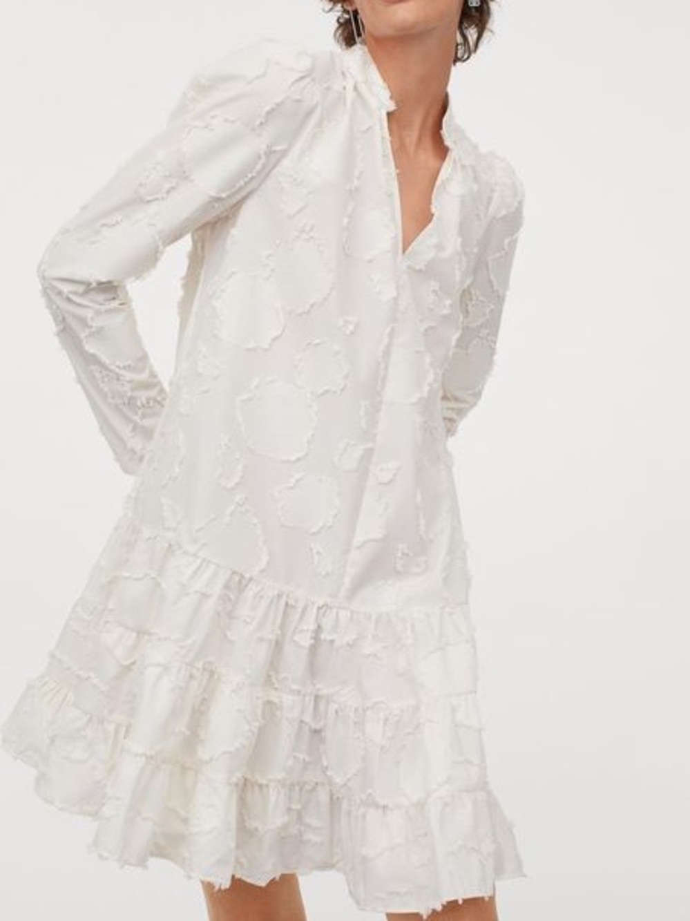 H&M Conscious White Cream Jacquard Weave Dress Size XS